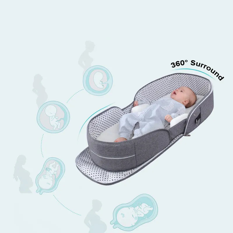 Portable Baby Travel Bed with Canopy and Storage Bag