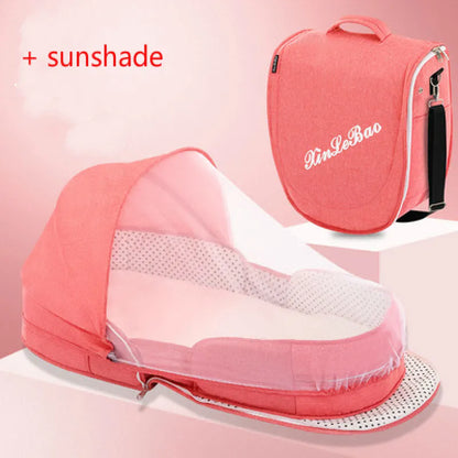 Portable Baby Travel Bed with Canopy and Storage Bag