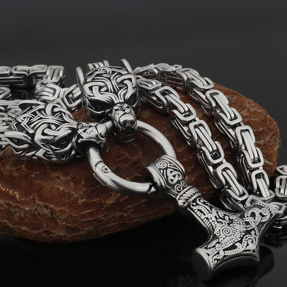 Tough Viking Thor Hammer Steel Mens Necklace