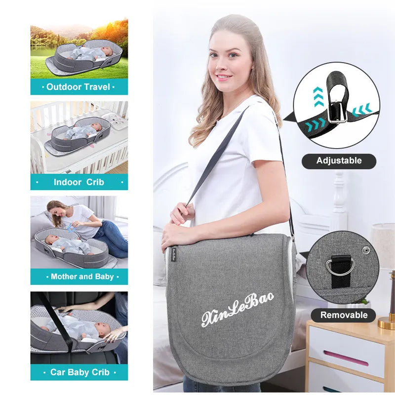 Portable Baby Travel Bed with Canopy and Storage Bag
