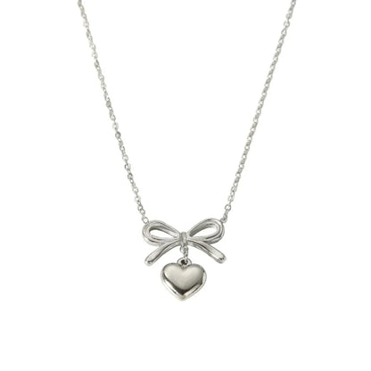 Delicate Gold Bow Heart Pendant Necklace