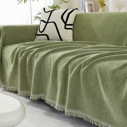 Plush Throw Blanket with Tassels for Sofa