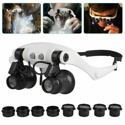 Magnifying LED Jewelers Glasses with 8 Lenses Headband - Yeezlab