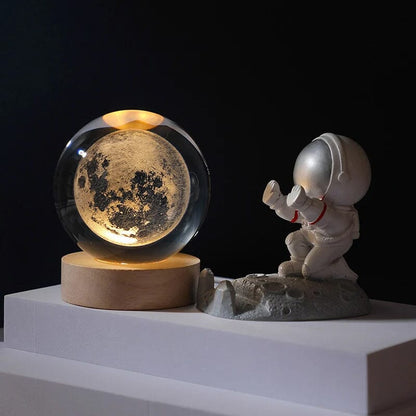 Luxury Crystal Globe Table Lamp With Wooden Stand