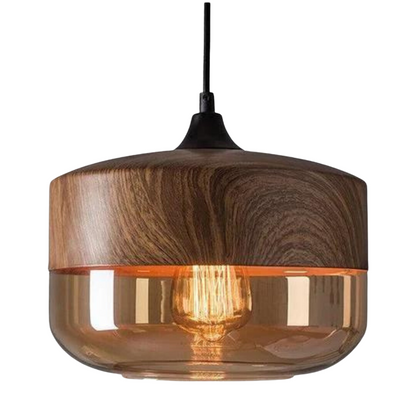 Rustic Wooden Pendant Light with Tinted Glass Shade