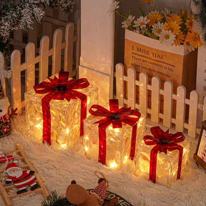 Bright LED Gift Boxes Set of 3 Christmas Decorations