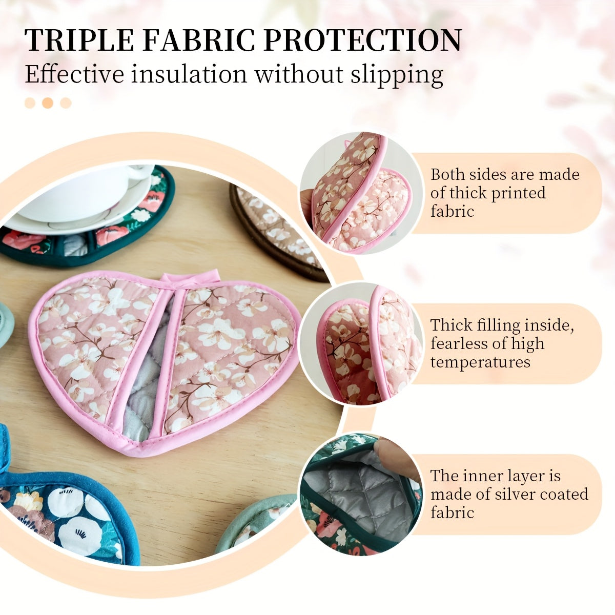 Heat Resistant Oven Mitts with Cute Heart Grip Covers