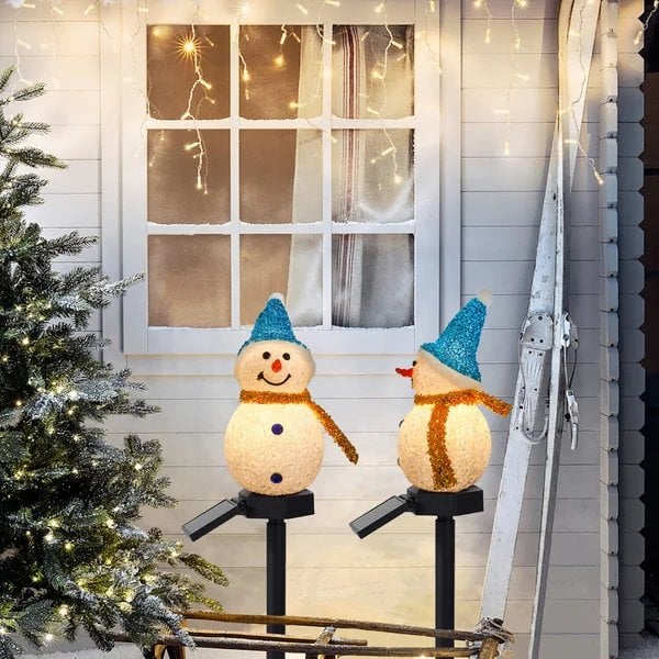 Solar Powered LED Snowman Lamp