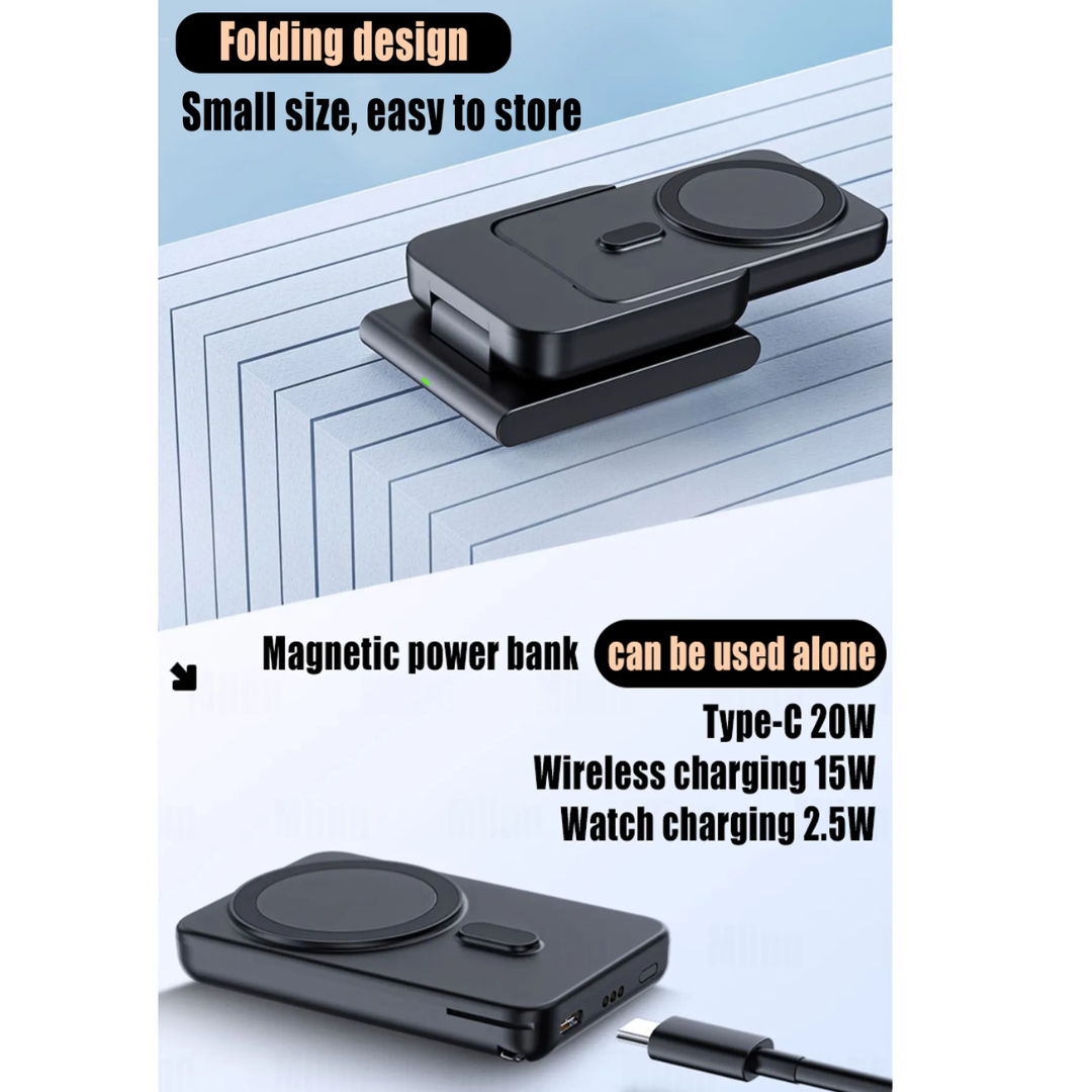 Compact 3in1 Wireless Fast Charging Power Bank Dock