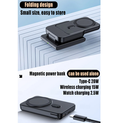 Compact 3in1 Wireless Fast Charging Power Bank Dock