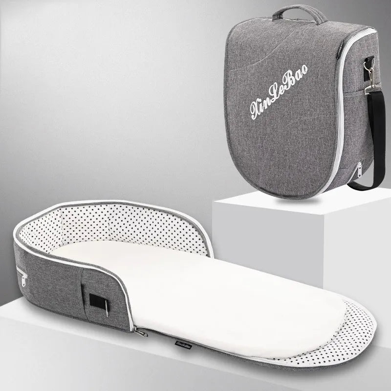 Portable Baby Travel Bed with Canopy and Storage Bag