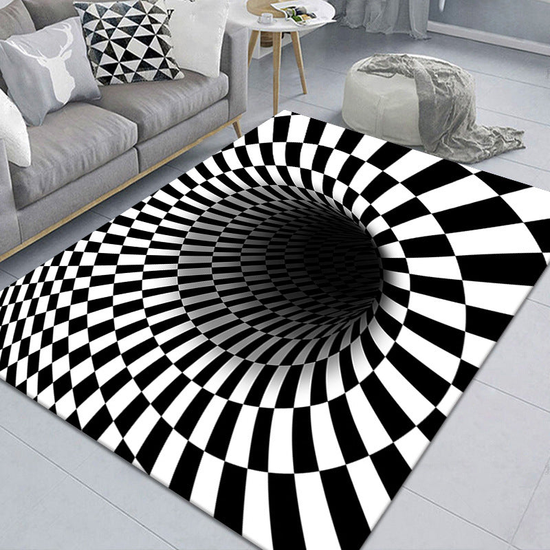Stylish 3D Area Rug Black Synthetic Non-Slip Living Room Carpet