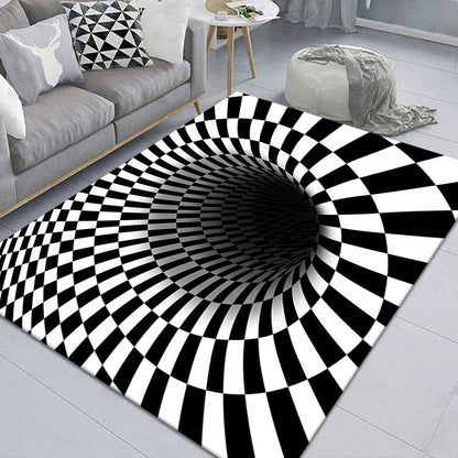 Stylish 3D Area Rug Black Synthetic Non-Slip Living Room Carpet