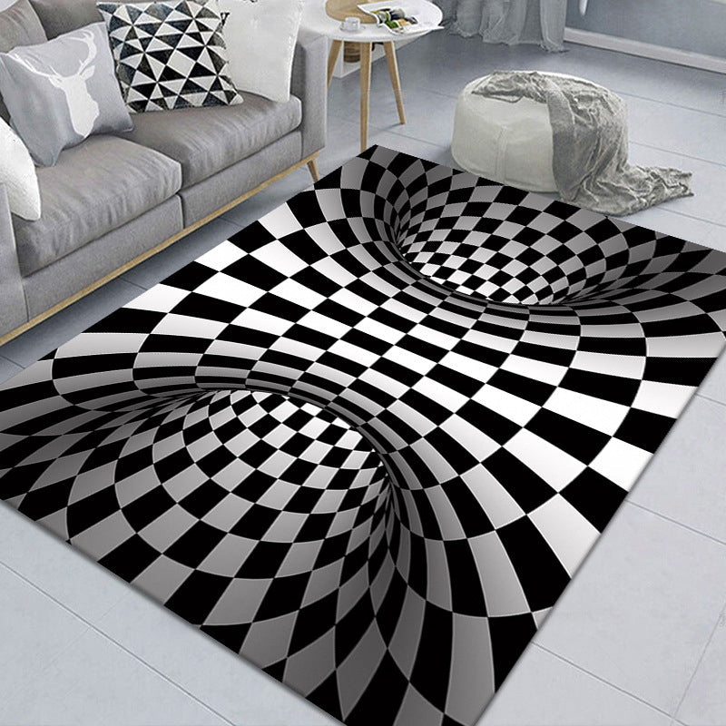 Stylish 3D Area Rug Black Synthetic Non-Slip Living Room Carpet
