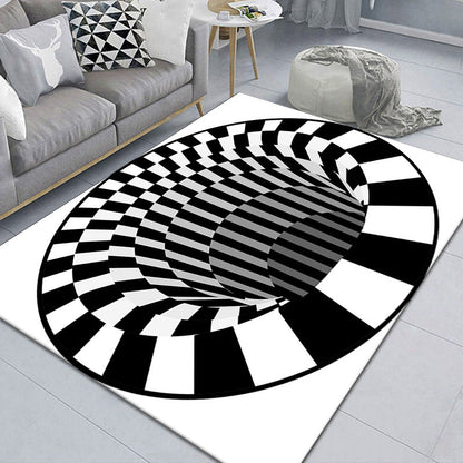 Stylish 3D Area Rug Black Synthetic Non-Slip Living Room Carpet