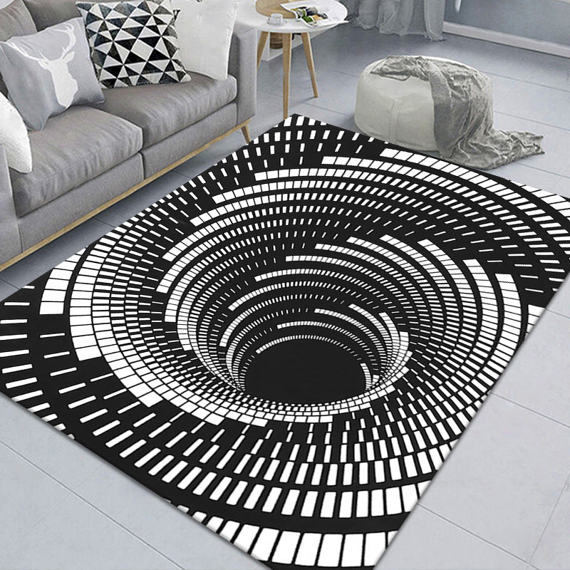 Stylish 3D Area Rug Black Synthetic Non-Slip Living Room Carpet