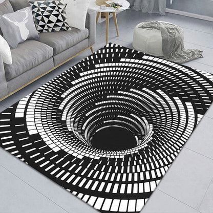 Stylish 3D Area Rug Black Synthetic Non-Slip Living Room Carpet