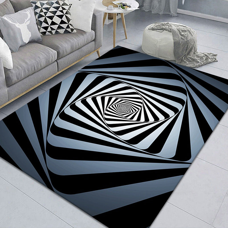 Stylish 3D Area Rug Black Synthetic Non-Slip Living Room Carpet