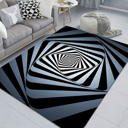 Stylish 3D Area Rug Black Synthetic Non-Slip Living Room Carpet