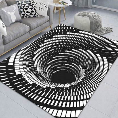 Stylish 3D Area Rug Black Synthetic Non-Slip Living Room Carpet