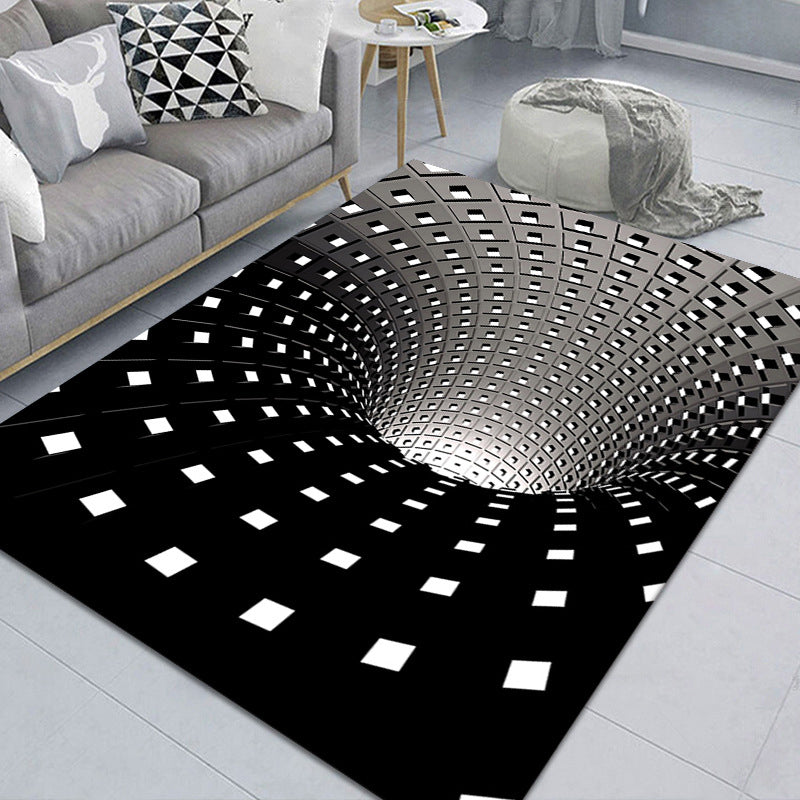 Stylish 3D Area Rug Black Synthetic Non-Slip Living Room Carpet