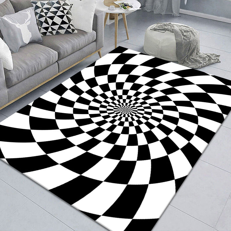 Stylish 3D Area Rug Black Synthetic Non-Slip Living Room Carpet