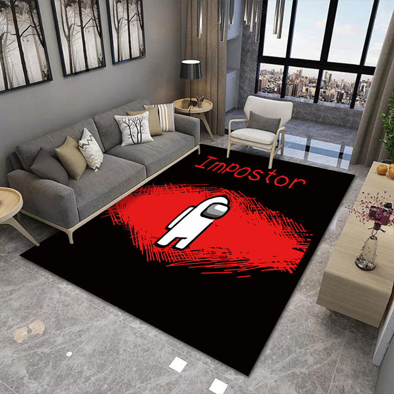 Stylish 3D Area Rug Black Synthetic Non-Slip Living Room Carpet