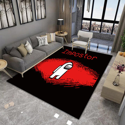 Stylish 3D Area Rug Black Synthetic Non-Slip Living Room Carpet