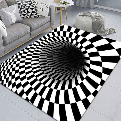 Stylish 3D Area Rug Black Synthetic Non-Slip Living Room Carpet