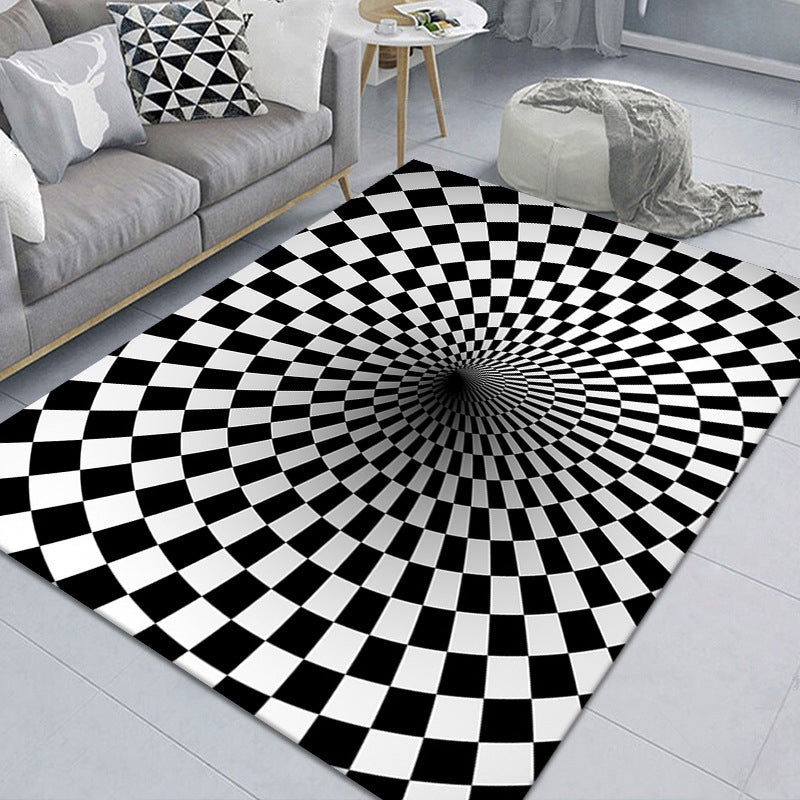 Stylish 3D Area Rug Black Synthetic Non-Slip Living Room Carpet