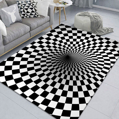Stylish 3D Area Rug Black Synthetic Non-Slip Living Room Carpet