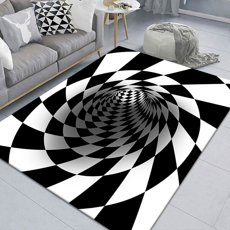 Stylish 3D Area Rug Black Synthetic Non-Slip Living Room Carpet