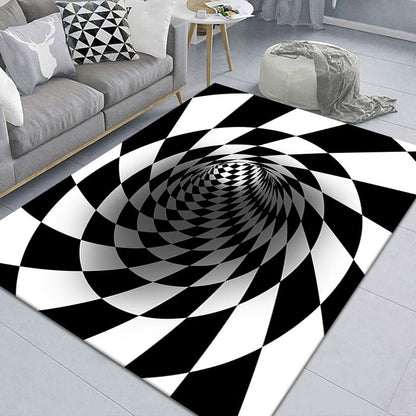 Stylish 3D Area Rug Black Synthetic Non-Slip Living Room Carpet