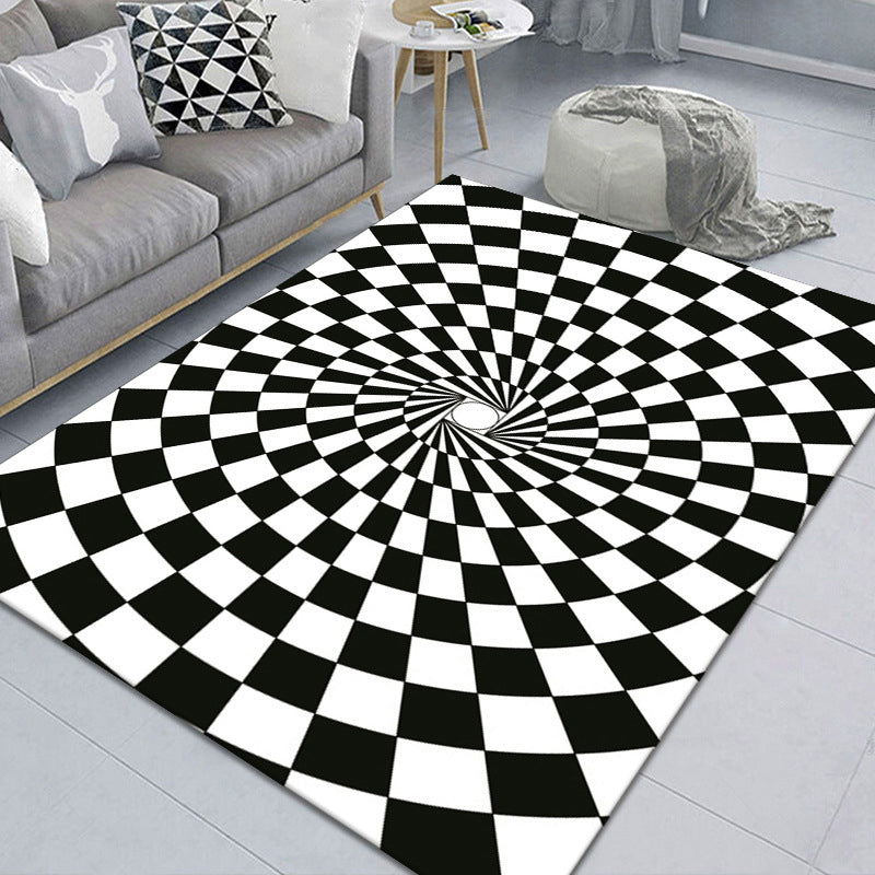 Stylish 3D Area Rug Black Synthetic Non-Slip Living Room Carpet