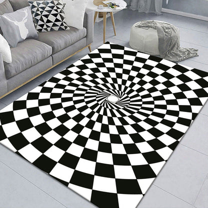 Stylish 3D Area Rug Black Synthetic Non-Slip Living Room Carpet