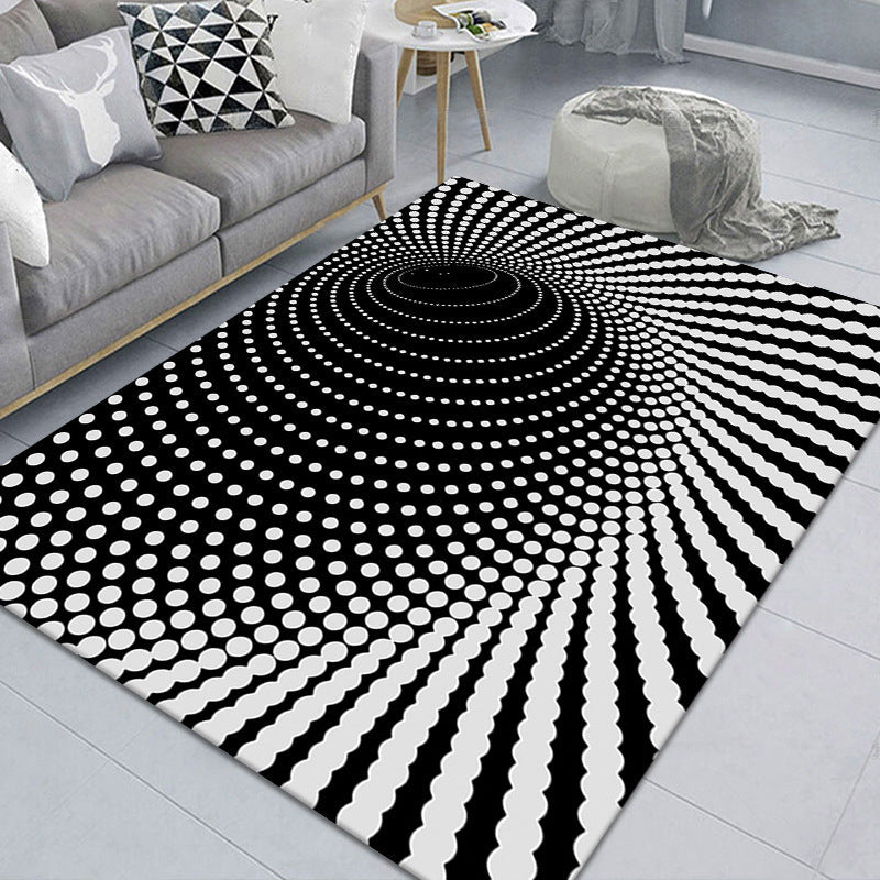 Stylish 3D Area Rug Black Synthetic Non-Slip Living Room Carpet