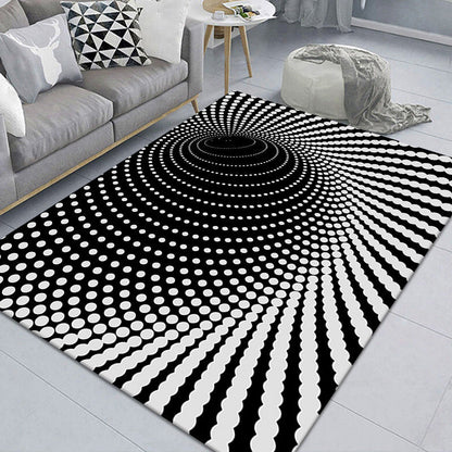 Stylish 3D Area Rug Black Synthetic Non-Slip Living Room Carpet