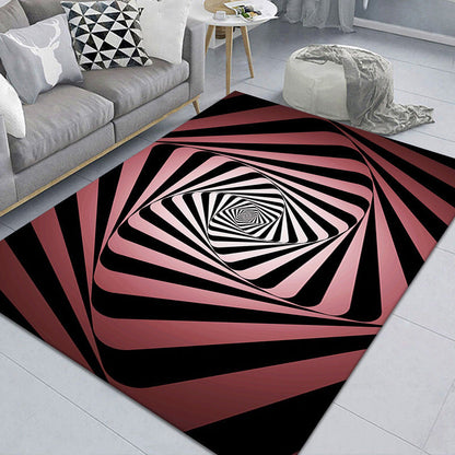 Stylish 3D Area Rug Black Synthetic Non-Slip Living Room Carpet
