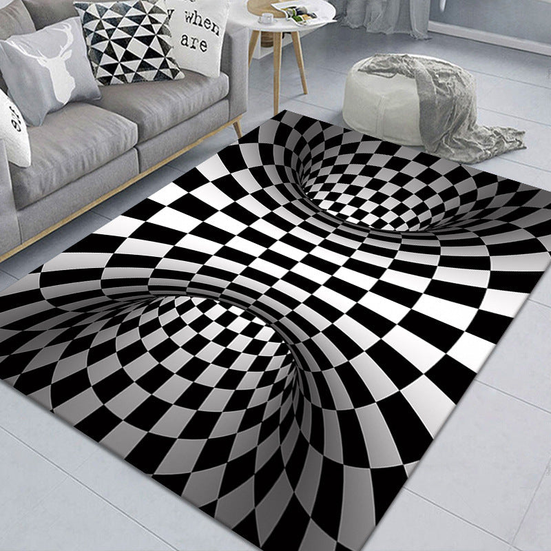 Stylish 3D Area Rug Black Synthetic Non-Slip Living Room Carpet