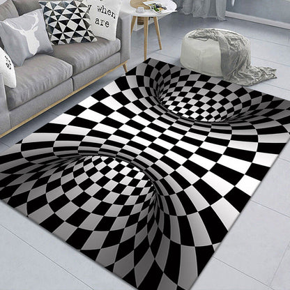 Stylish 3D Area Rug Black Synthetic Non-Slip Living Room Carpet
