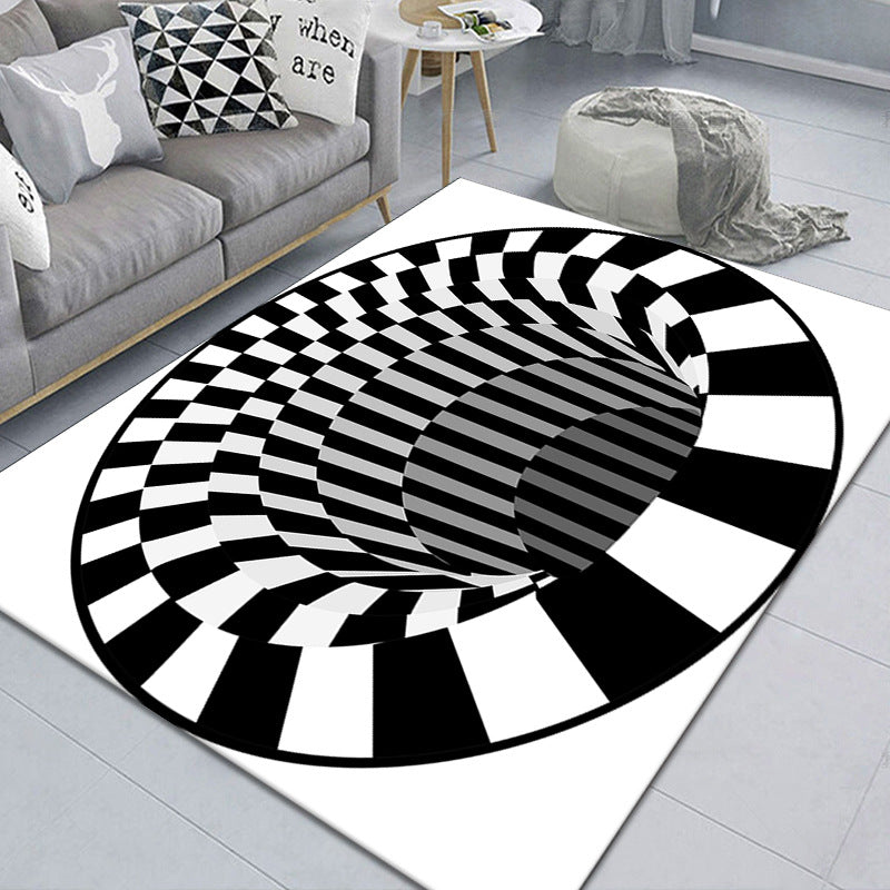 Stylish 3D Area Rug Black Synthetic Non-Slip Living Room Carpet