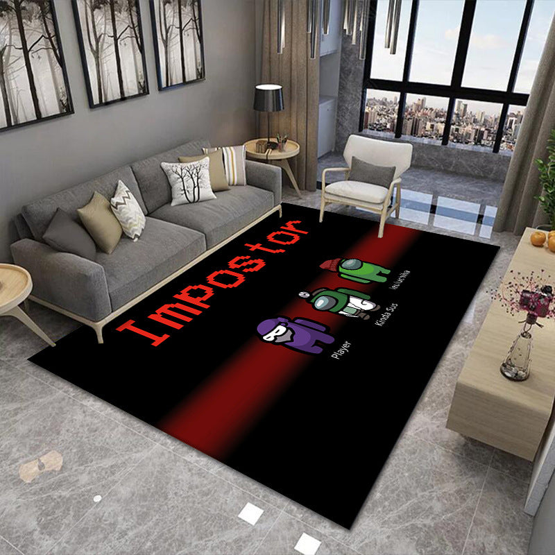 Stylish 3D Area Rug Black Synthetic Non-Slip Living Room Carpet