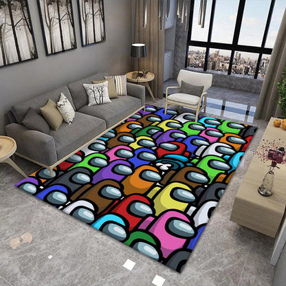 Stylish 3D Area Rug Black Synthetic Non-Slip Living Room Carpet