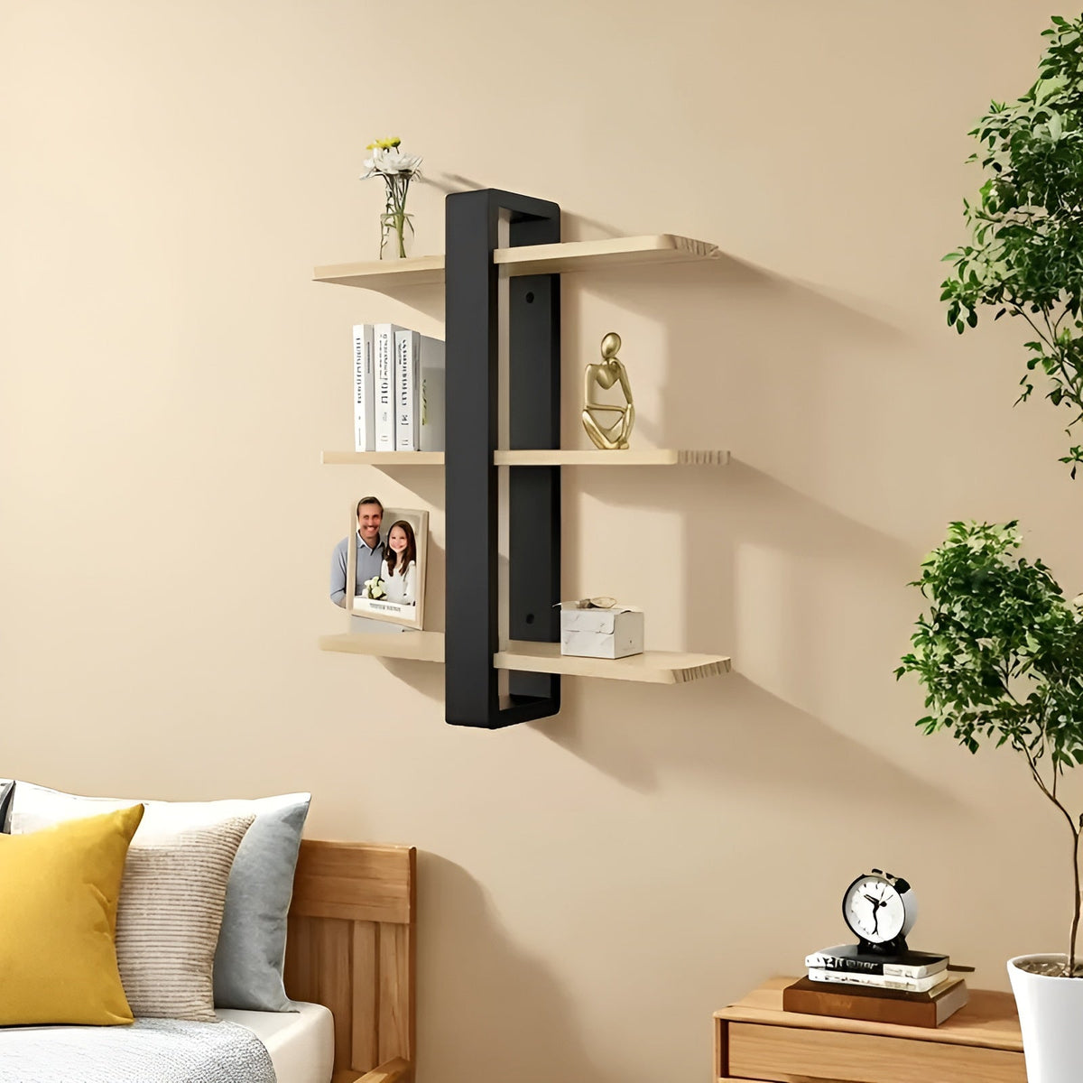 Rustic Wooden Wall Storage Shelf 3 Tier Natural Pine