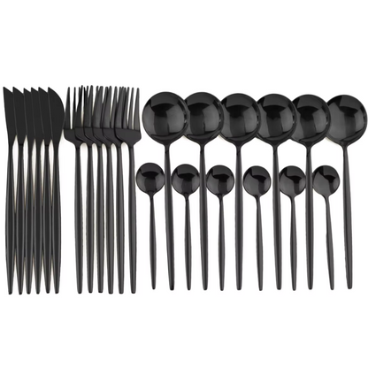 Premium 24pc Black Stainless Steel Cutlery Set