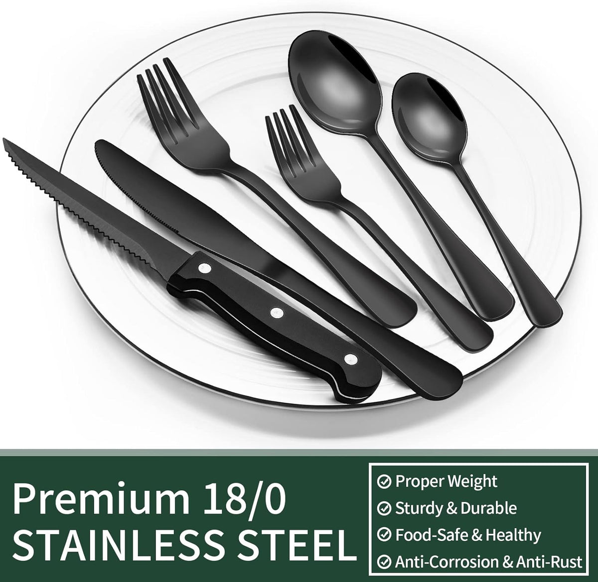 Premium 24pc Black Stainless Steel Cutlery Set