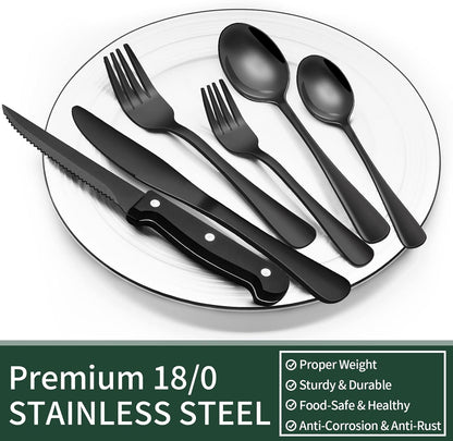 Premium 24pc Black Stainless Steel Cutlery Set