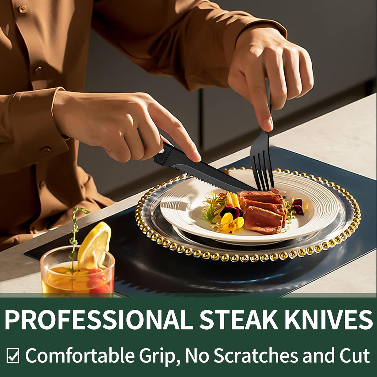 Premium 24pc Black Stainless Steel Cutlery Set