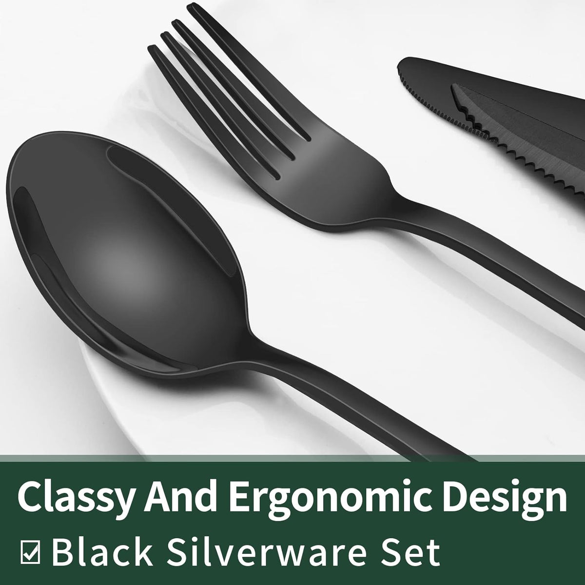 Premium 24pc Black Stainless Steel Cutlery Set