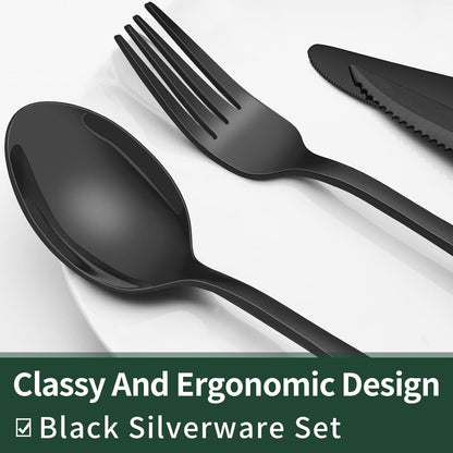 Premium 24pc Black Stainless Steel Cutlery Set